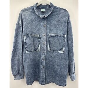 L.A. 405 Denim Button Down Shirt‎ Acid Washed Long Sleeve 2X Womens VTG 80s 90s